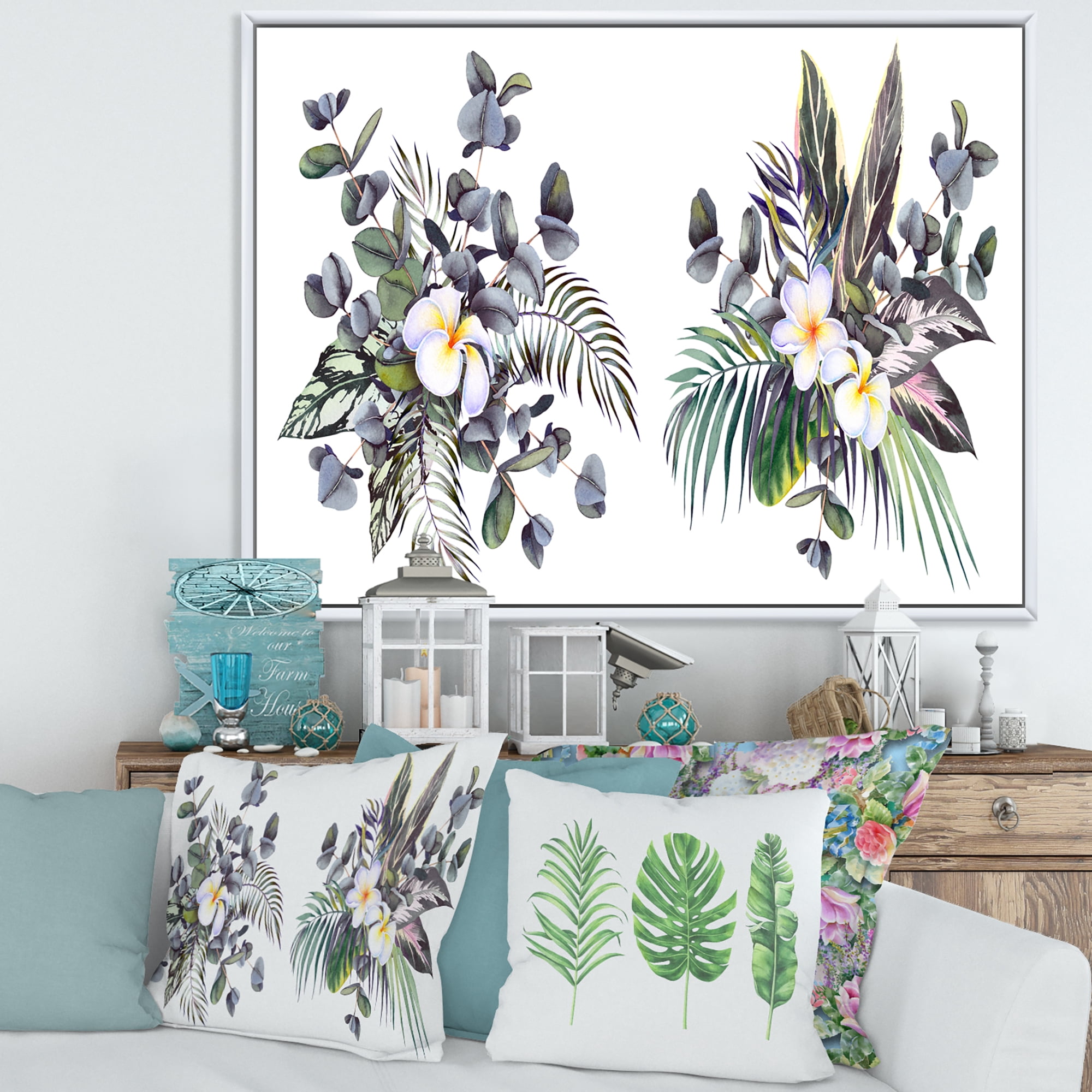 Designart 'Plumeria Frangipani Flowers With Tropical Bouquets' Traditional Framed Canvas Wall Art Print