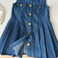 thumbnail image 6 of LYMAYTER ‌‌‌‌‌‌2-8Y Toddler Little Girls Denim Dress Sleeveless Waist Button Flowy Swing - Pockets A-Line Wear, 6 of 8