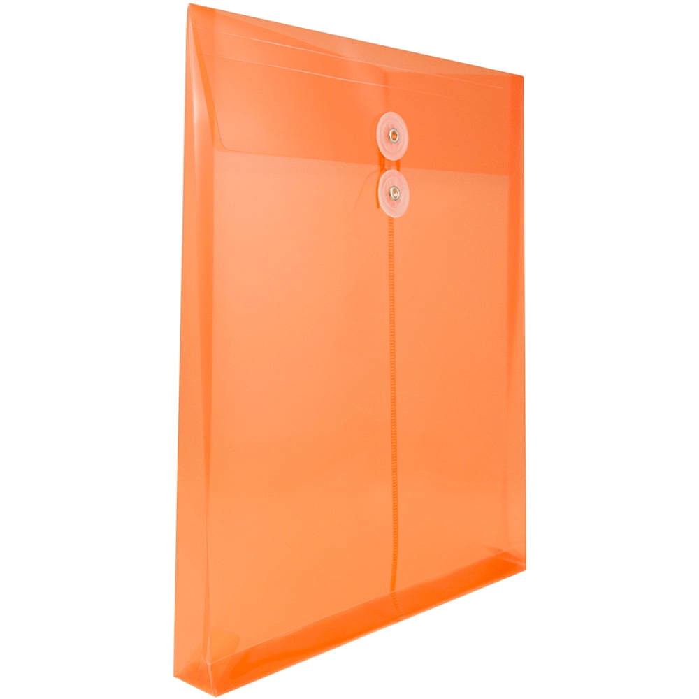 JAM Plastic Envelopes, 9.8x11.8, Orange, Button String, Letter Open End, 12/Pack