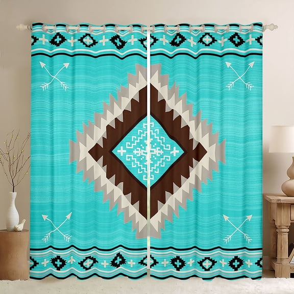 Manfei Boho Tribal Geometric Blackout Curtains Set of 2 (52x84 Each), Turquoise Aztec Arrow Curtain, Turquoise Brown