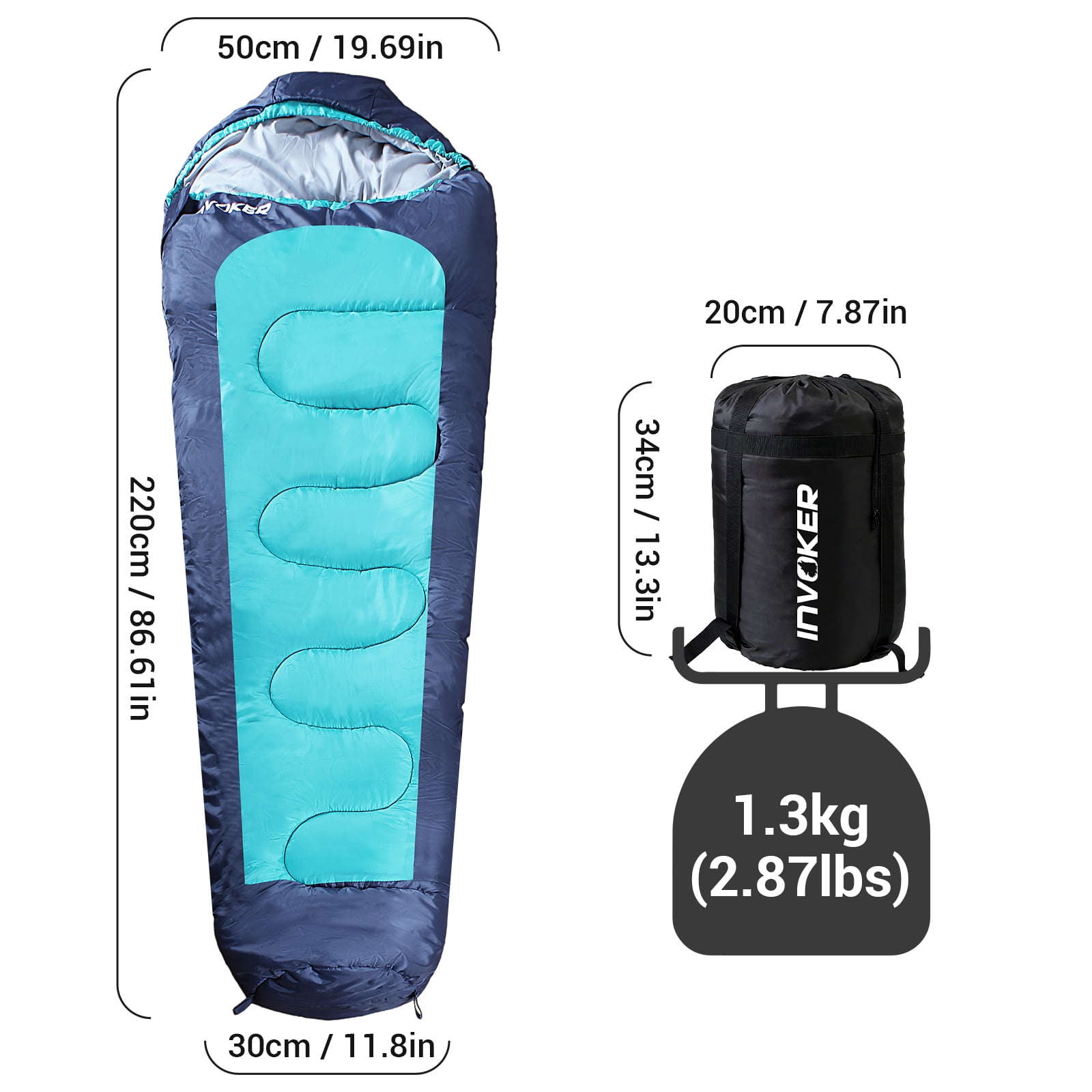 Invoker Mummy Sleeping Bag | 50 ℉ Extreme 3 Season Sleeping Bag for Adults Kids Cold Warm Weather for Camping Hiking Backpacking
