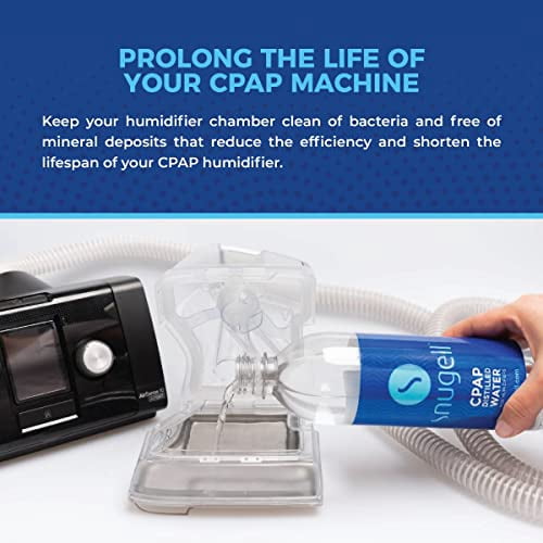 Distilled Water for CPAP Machines by Snugell (6-Pack, 16.9 oz) – Up to 15 Days Supply – Compact, Travel-Friendly, Clean and Multi-Use