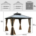 thumbnail image 3 of Dextrus 10x10ft Double Roof Hardtop Gazebo with Netting and Curtains, Outdoor Heavy Duty Galvanized Steel Combined of Vertical Stripes Roof,Ideal for Patio, Backyard, Deck, Lawns-Bronze, 3 of 5