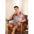 thumbnail image 5 of Men's Satin Pajamas Set of Short Sleeve and Short Pants made of Artificial Silk in Elegant Patterns,5+ Colors(Red_Circle,XL), 5 of 7