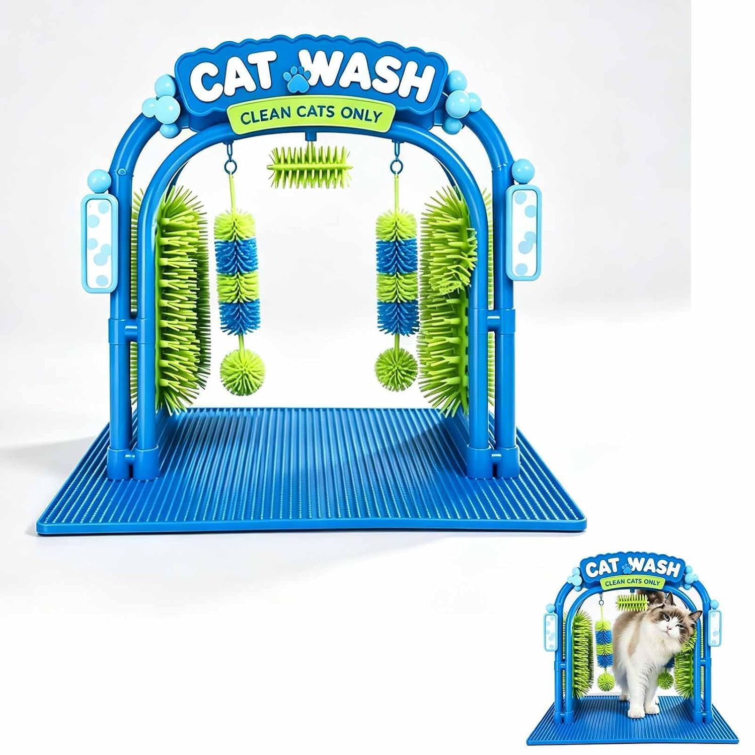 Cat Wash Grooming Station, Pet Bathing Table Self-Service Cat Comb Brush for Shedding, Hair Catcher Grooming Tool with Sturdy Base, Easy to Use for Most Cats