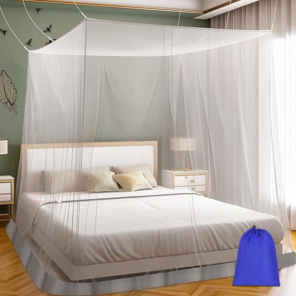 Mosquito Net for Bed, Large White Bed Canopy for Girls, Hanging Bed Net, Easy Installation Ideal for Bedroom Decorative, Travel with Storage Bag (Lace Flower)