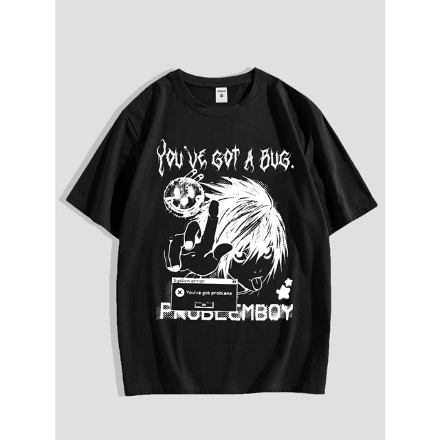 Men's Anime-Inspired Graphic T-Shirt - "You Got a Bug" Print, Breathable Cotton Crew Neck Tee for Spring & Summer, Casual Streetwear Style