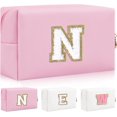 thumbnail image 1 of HSHDLDF Personalized Initial Letter Patch Makeup Bag, Preppy Chenille Letter Cosmetic Pouch with Zipper, Color2-White-N, 1 of 7