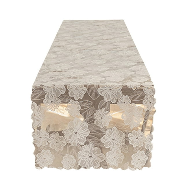 Chemin de Table en Dentelle 180 cm x 45 cm Polyester Blanc pour Table à Manger Table Basse Salon Cuisine
