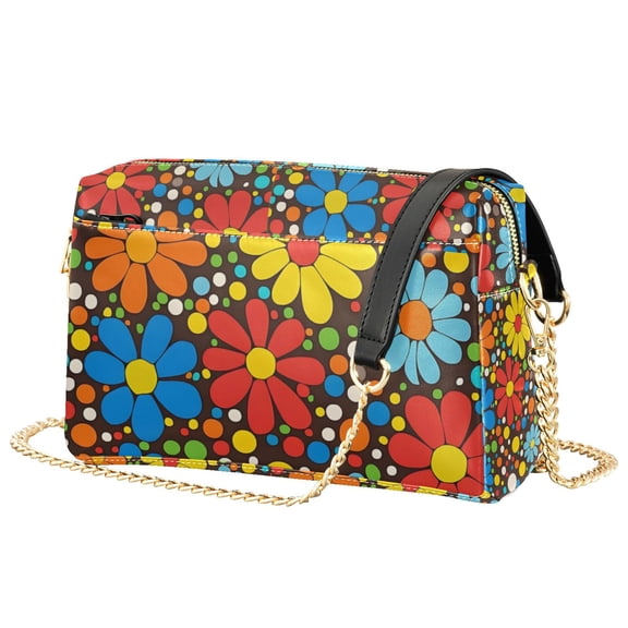 FORMRS Women Crossbody Purse with Chain Strap Vegan Leather Shoulder Handbag, Cartoon Flowers