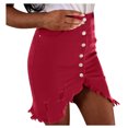 thumbnail image 2 of MRULIC skirts for women New Women's Fashion Denim Skirt Summer Button Design Split Front Open Skirts Red + M, 2 of 7