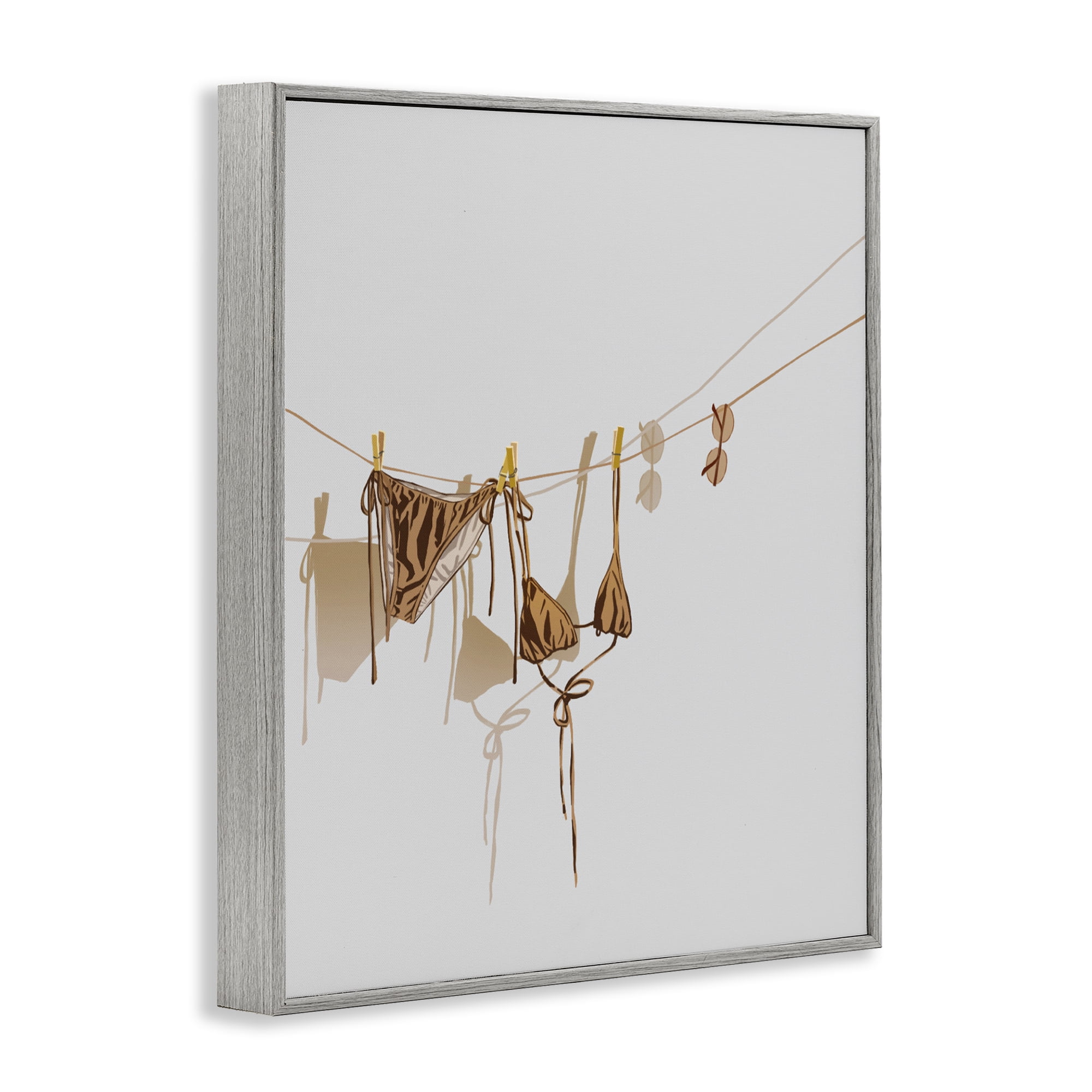 Stupell Industries Sunlit Bikini on Clothesline Gray Framed Giclee Art, design by Ziwei Li