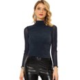 thumbnail image 1 of INSPIRE CHIC Camisa de manga larga brillante Gilitter de malla para mujer Tops de fiesta delgados Azul profundo XS, 1 of 5