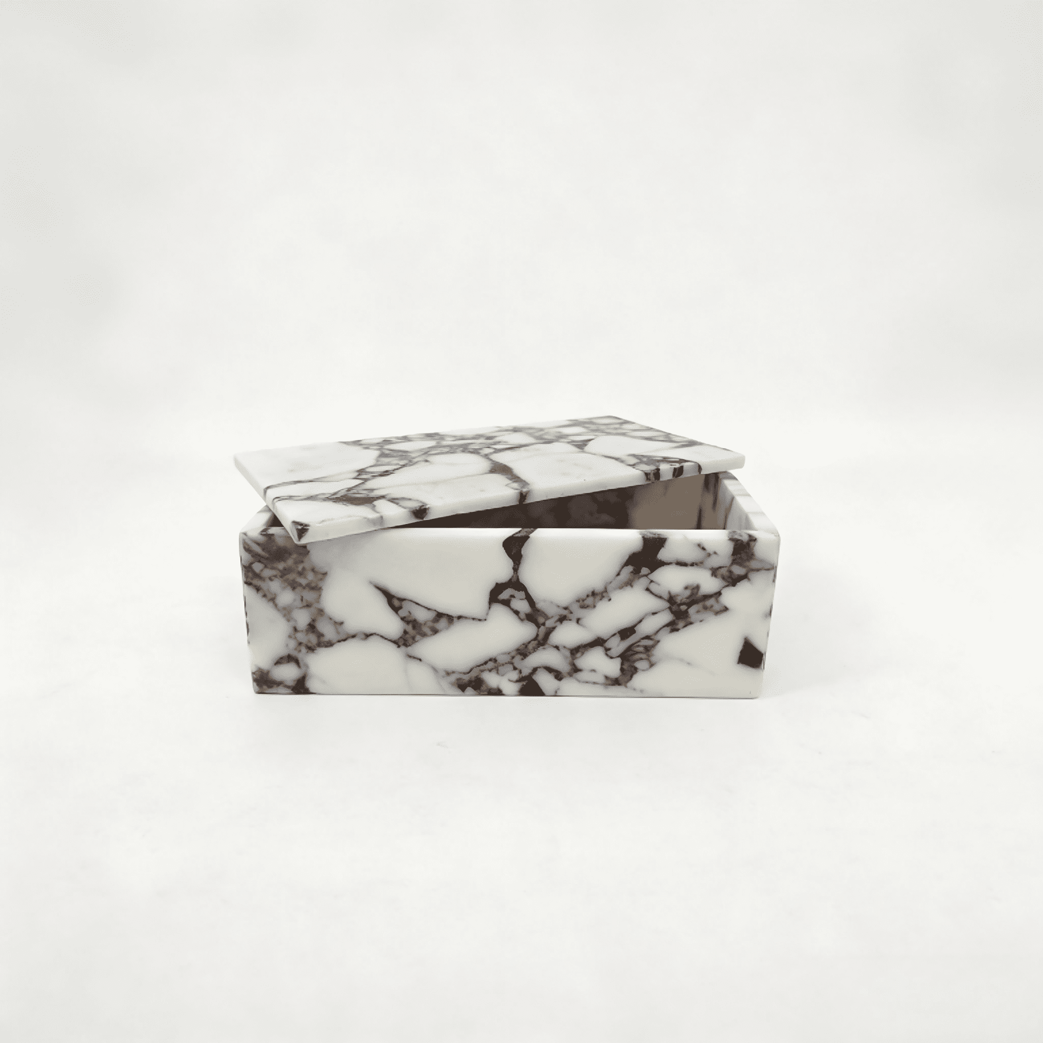 Calacatta Viola Marble Storage Box with Secure Lid - Dustproof Rectangular Container for Cotton Balls, Makeup, Personal Items | Home & Office Organizer