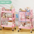 thumbnail image 6 of 3 Tier Rolling Utility Cart - Metal White Cart Organizer with Wheels, Storage Cart with DIY Dual Pegboards, Removable Baskets Hooks, 6 of 17