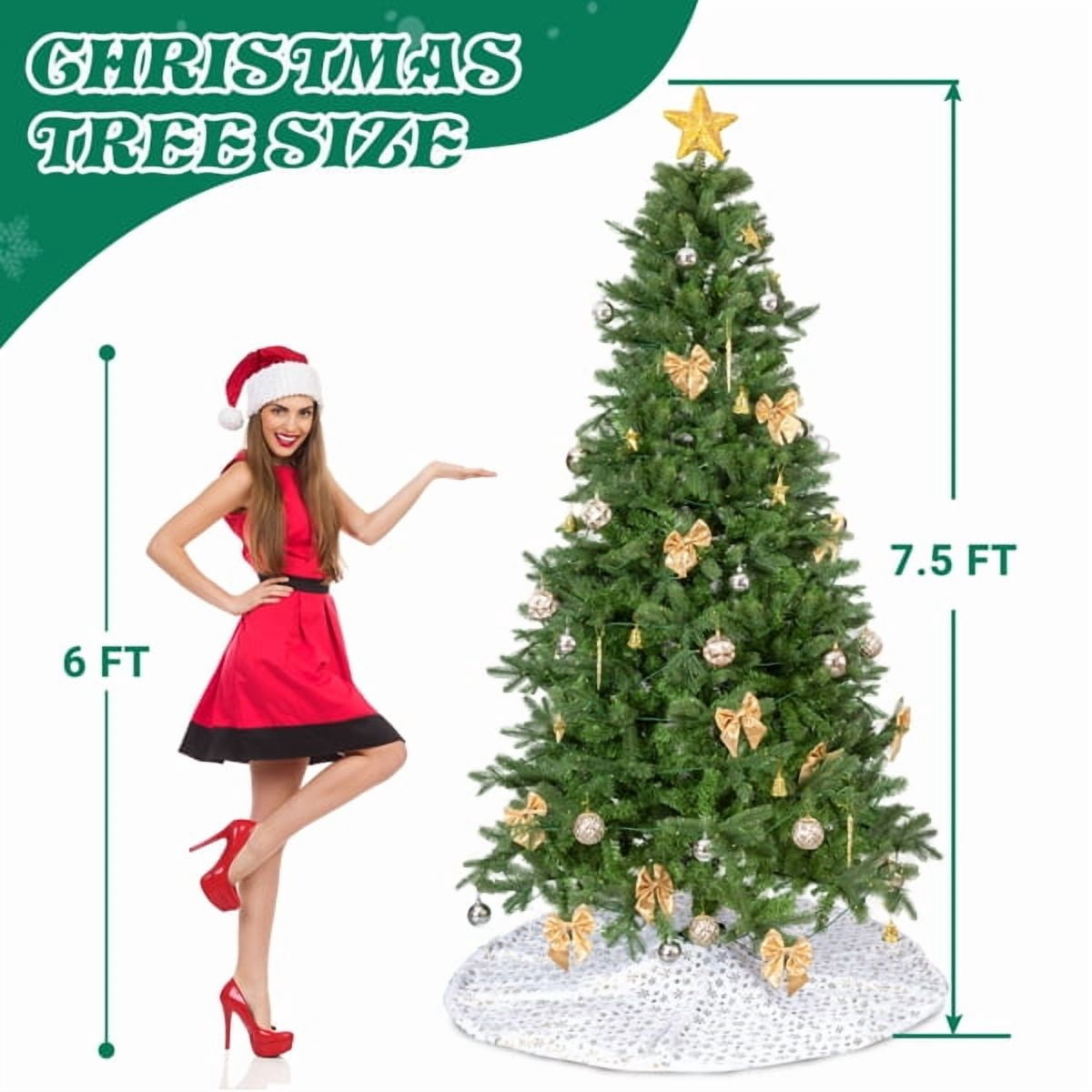 7.5FT Pre-Lit Christmas Tree - 950 Branch Tips 400 Warm White LEDs Golden Ornaments + Tree Skirt Included for Home/Office