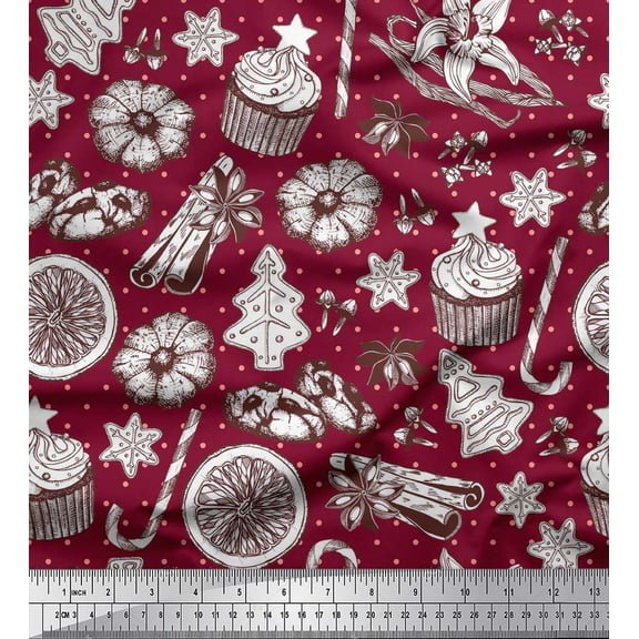 Soimoi Moss Georgette Fabric Spices,Cookies & Cupcake Food Fabric Prints By Yard 42 Inch Wide