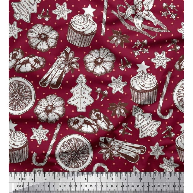 Soimoi Rayon Fabric Spices,Cookies & Cupcake Food Printed Craft Fabric by the Yard 56 Inch Wide
