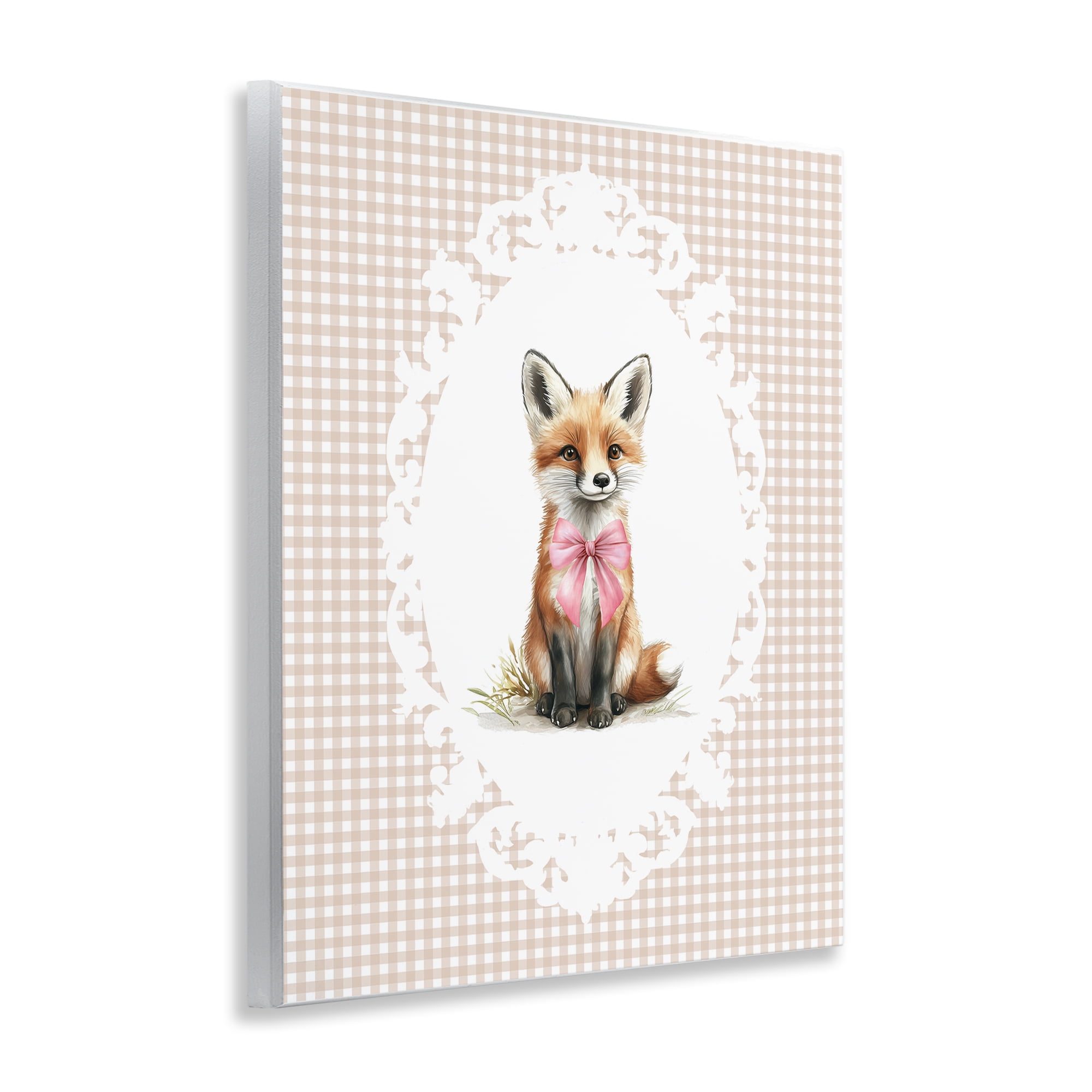 Stupell Industries Vintage Bow Fox on Gingham Wall Plaque Art, design by Christine Simpson Art
