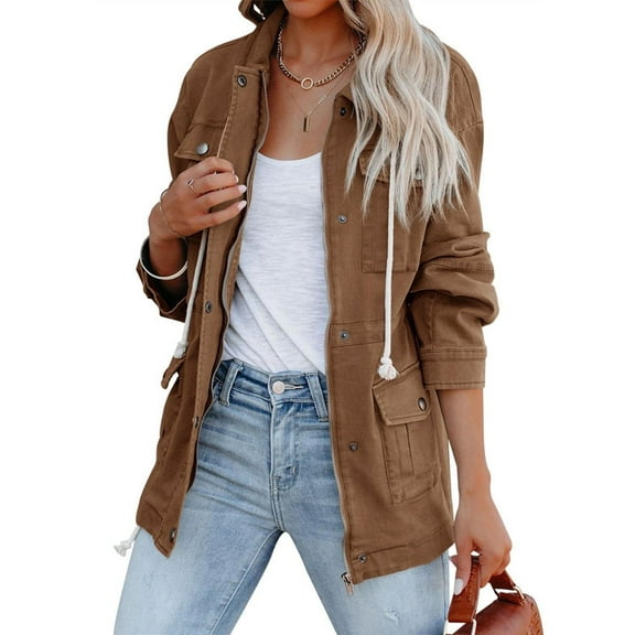 Langwyqu Spring Fall Women Turn-Down Collar Casual Jacket Zipper Coat With Pocket