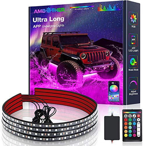 AMBOTHER Car Underglow Lights Ultra Long LED Car Lights Exterior Waterproof 2-in-1 Design App Control Under Glow Kit for Cars Trucks Sync to Music Neon 16 Million Colors DC 12-Volt 