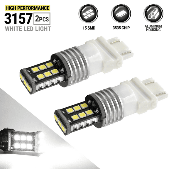 Syneticusa 3157 LED 6000K White DRL Reverse Turn Signal High Power Light Bulbs