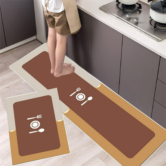 HOARBOER Kitchen Floor Mats, 2 PCS Kitchen Mat Set, Water Absorbent and Quick Drying Kitchen Rugs, Non-slip Kitchen Doormat for Home Kitchen Magic Bath Mats, Orange 15.74*23.62in,15.74*47.24in