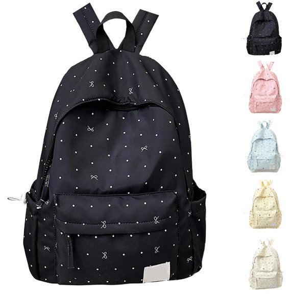 HJYCHN Backpack for Boys Dot Bow Print Lightweight Student Bookbag Back to School Supplies for Kids Bookbag for Girls Black