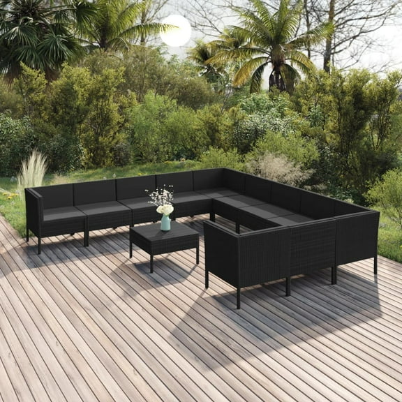 vidaXL 12 Piece Patio Lounge Set with Cushions Poly Rattan Black