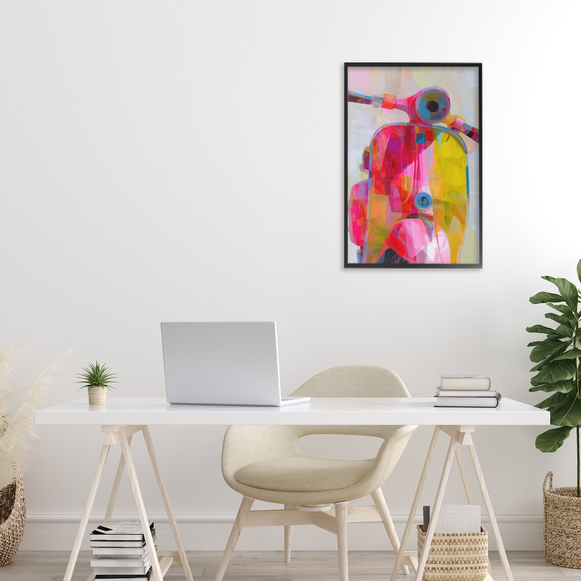 Stupell Industries Vespa in Pink & Yellow Black Framed Giclee Art, design by Chromatic Storm Studio