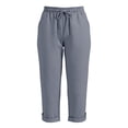 thumbnail image 6 of BUIGTTKLOP Women Cotton Linen Capri Pants Summer Wide Leg Cropped Lounge Pants Drawstring High Wasited Beach Capris, 6 of 6