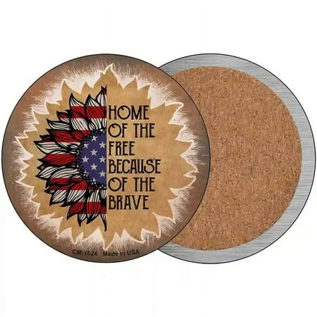 

USA Flag Sunflower Home of the Free Novelty Circle Coaster Set of 4 3.5 Coaster (Sets of 4) (CC)