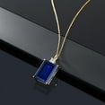 thumbnail image 4 of Gem Stone King 18K Yellow Gold Plated Silver Blue Created Sapphire and White Moissanite Pendant Necklace for Women (17.73 Cttw, Emerald Cut 18X13MM, With 18 inch Silver Chain), 4 of 4