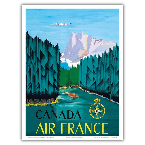 Canada - France - Vintage Airline Travel Poster by Jean Doré c.1951 - Master Art Print (Unframed) 9in x 12in