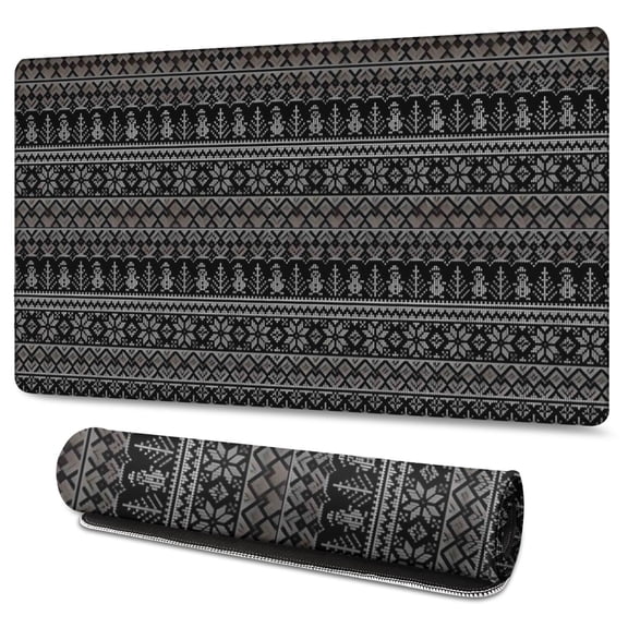 Long Mouse Pads for Desk,Black Christmas Folk Pattern Desk Mats on Top Of Desks, Desk Mouse Pad Extra Large with 3mm Non-Slip Base and Stitched Edge for Gaming,Office,Work,Home 47.3x23.6in