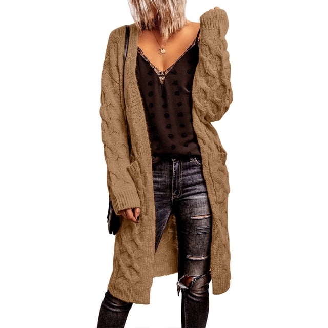 Plus Size Fall Outfits for Women Winter Long Sleeved Solid Color Knit Sweater Pocket Cardigan Jacket Oversized Cardigan on Clearance