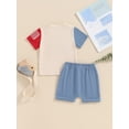 thumbnail image 4 of vera natura Boys 4th of July Shorts Sets Short Sleeve Letter Embroidery Tops Solid Color Drawstring Shorts Sets, 4 of 9