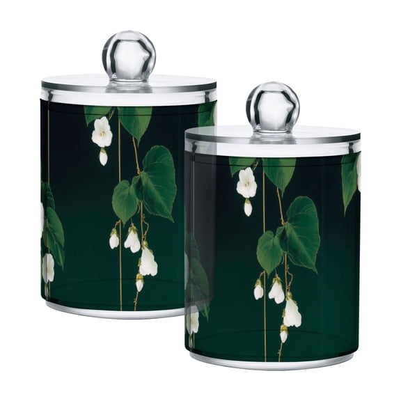 Luxurious Green Floral Cotton Swabs Cans Translucent Plastic Canisters Dustproof Lid for Bathroom Storage
