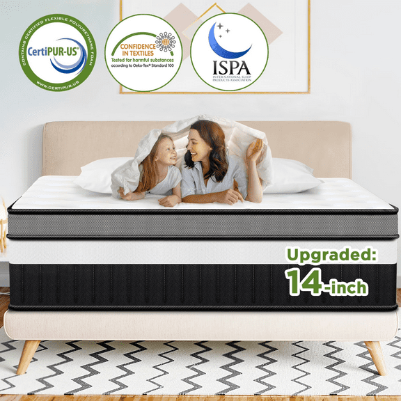 14 Inch King Mattress, Memory Foam Hybrid Bed in a Box, Motion Isolation, Zoned Pressure Relief, Cooling & Breathable for Comfort Sleep, Medium Firm, CertiPUR-US Certified