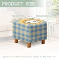 thumbnail image 3 of SCRAWLGOD Cat Plaid Print Beige Blue Square Ottoman Cover 13x13x15 inch Polyester Washable Ottoman Slipcovers Stretch Foot Stool Foot Rest Protector for Living Room Bedroom, 3 of 7