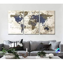 Original by BoxColors LARGE 30"x 60" 3 panels 30x20 Ea Art Canvas Print Watercolor Beige Old Map World Push Pin Travel Wall home decor (framed 1.5" depth) M1811