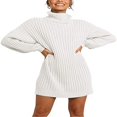 thumbnail image 1 of Femmes Col Roulé Manches Longues Lanterne Casual en Vrac Pull Robe Doux Robes d'Hiver Pull, Blanc, S, 1 of 7