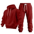 thumbnail image 5 of Fleece Tracksuit Mens Full Set 2-Piece Hooded Sweatshirt and Joggers Activewear Solid Color Hoodies Bottoms Track Suits for Men Fall Winter Hoody Jogging Pants Sets Gym Running Sportswear Red L, 5 of 7