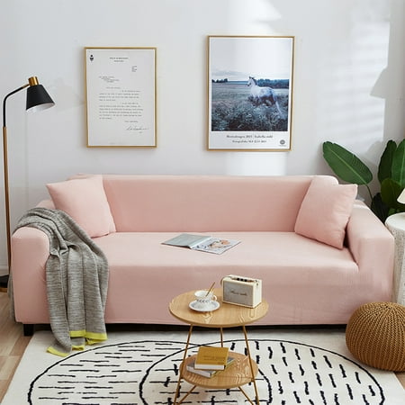 LongLiYi Solid Color All Season Sofa Cover Knitted Elastic All Wrap Sofa Cover Sofa Cushion Rocker Velvet Sofa Cover(Pink)