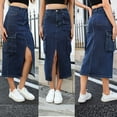 thumbnail image 5 of Ndbuld Vintage Denim Skirts for Women Women Fashion High Waist Ripped Destroyed Bodycon Street Style Skirt,Blue,XL, 5 of 8