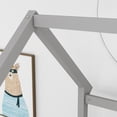 thumbnail image 2 of Twin Size Floor Bed with Wooden House Roof & Safety Guardrails for Kids - Sturdy Pine Construction, Grey (Multiple Color Options), 2 of 9