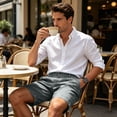 thumbnail image 6 of Wrtxtat Mens Casual Shorts Italian Style Adjustable Waist Front Button down Naples Shorts with Pockets Fashion Summer Beach Business Golf Shorts Dark Gray L, 6 of 8