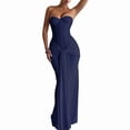thumbnail image 2 of Women'S Evening Gown Waist Tie Slim Fit Ribbon Strapless Dress Elegant Formal Party Maxi Cocktail Dark Blue L, 2 of 9