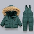 thumbnail image 4 of TEAJOPSUU Toddler Baby Boys Girls Snow Suits Thick Faux Fur Hooded Down Jacket & Ski Bib Pants Set Kids Skisuit Set Winter Windproof Waterproof Clothes 1Y-6Y D-Green, 4 of 4