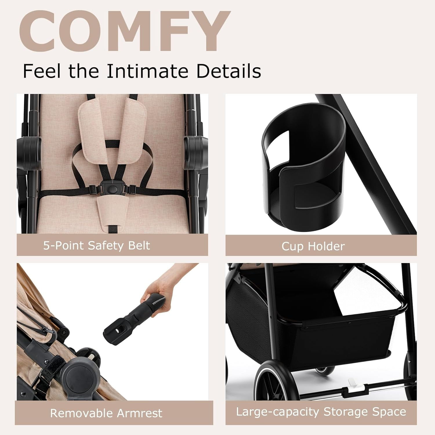 INFANS 2 in 1 Baby Stroller, High Landscape Infant Stroller, Foldable Pushchair with Adjustable Canopy, Cup Holder, Storage Basket, Suspension Wheels